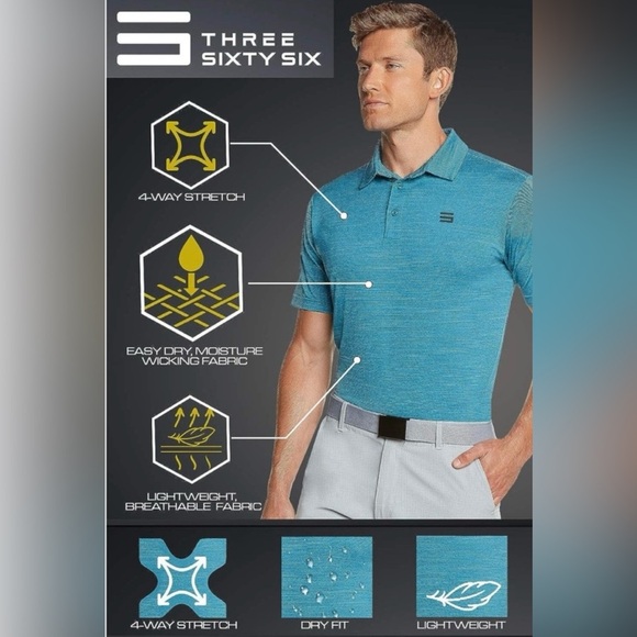 Three Sixty Six Men’s Golf Polo Shirt Performance Quick Dry Green Size 2XL - Picture 10 of 11